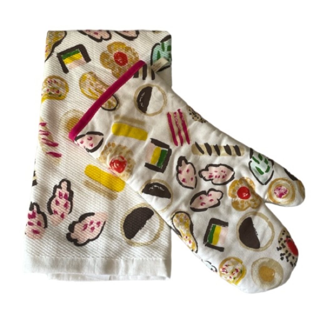 2/$30 Kate Spade Eat Cake Oven Mitt and Tea Towel Set